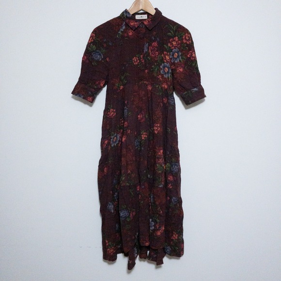 NATURAL LIFE Dresses & Skirts - Natural Life Rebecca Floral Tiered Midi Dress Womens M Red Peasant Cottage Boho